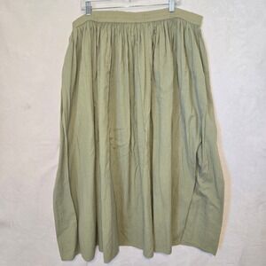 Casey & Max Sage Green Cotton Linen Blend Midi Skirt Full Gathered Size M